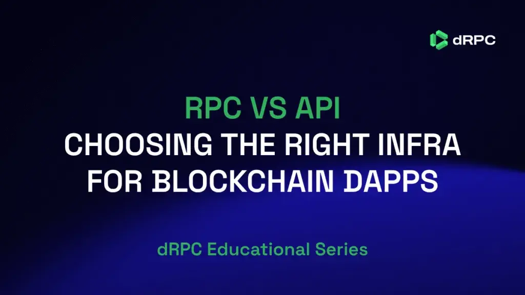 RPC vs API comparison diagram showing blockchain-native RPC calls versus middleware-based REST APIs.