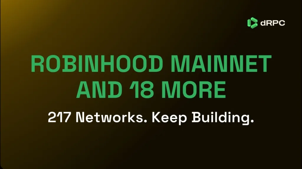 dRPC adds 19 networks including Algorand, Flare, Morph, Story, and Robinhood to NodeCloud and NodeCore. Get instant RPC access with no setup required.